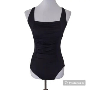 Black‎ Speedo Ruched Center Panel Criss Cross Back One Piece Swimsuit